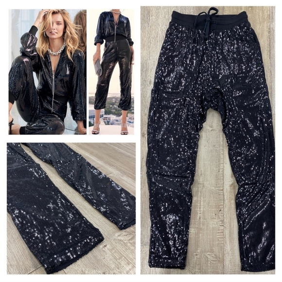 🖤 24HRS Black Sequin Drop-Crotch Joggers 🖤 - Picture 3 of 6
